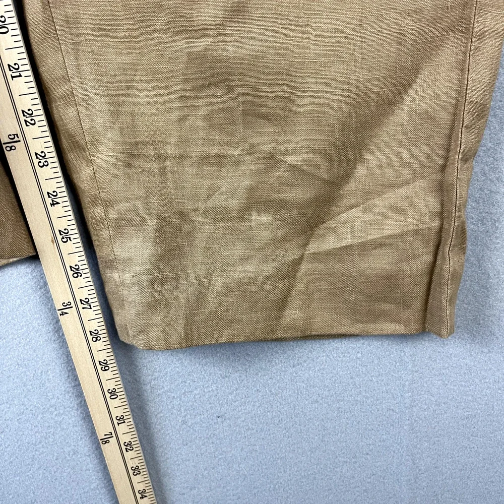 Banana Republic Linen Pant Women 12 Short 12S Latte Tan Wide Leg Pleated Classic